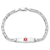 14K WG Medical Soft Diamond Shape Red Enamel Anchor Link ID Bracelet-XM589CCW-7