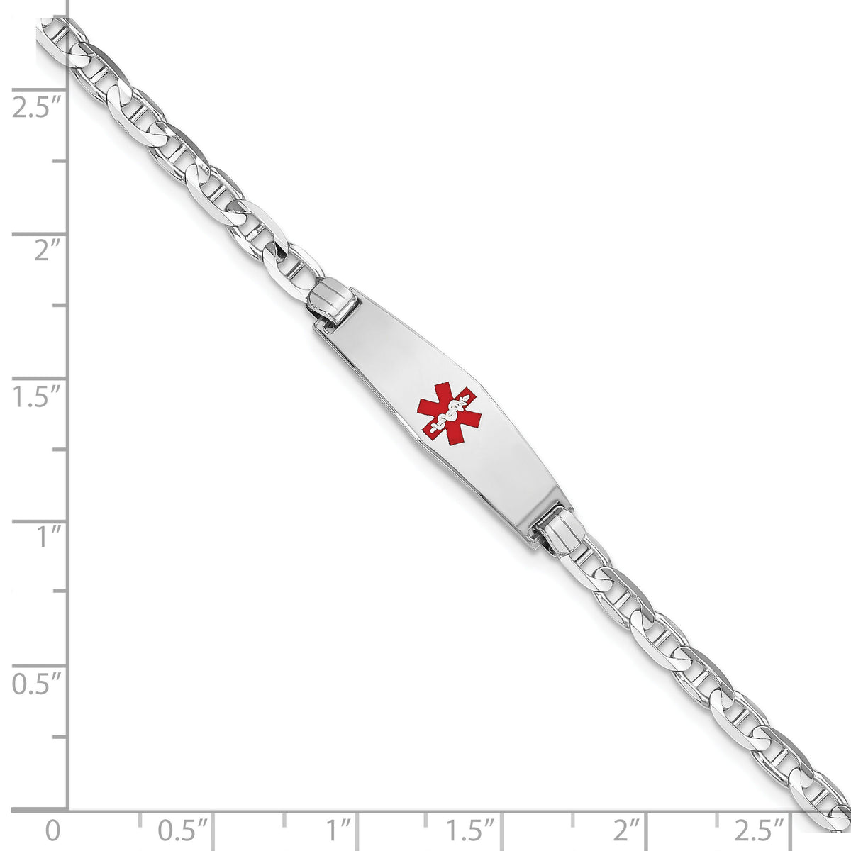 14K WG Medical Soft Diamond Shape Red Enamel Anchor Link ID Bracelet-XM589CCW-8