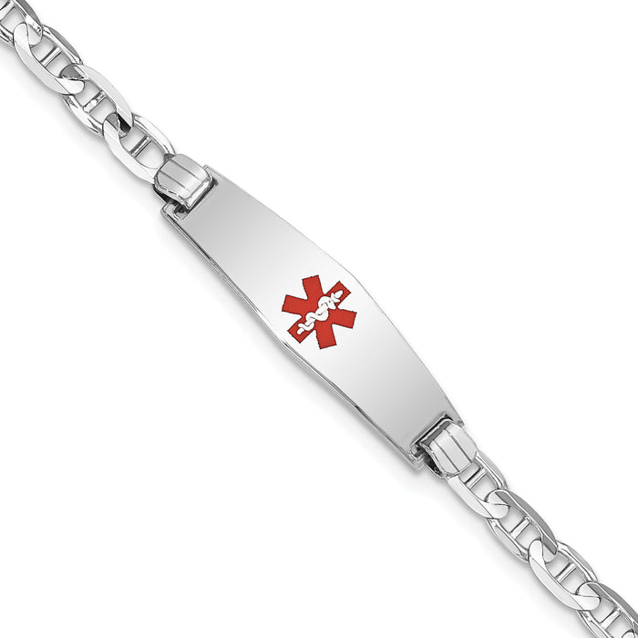 14K WG Medical Soft Diamond Shape Red Enamel Anchor Link ID Bracelet-XM589CCW-7