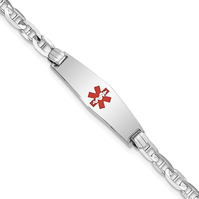 14K WG Medical Soft Diamond Shape Red Enamel Anchor Link ID Bracelet-XM589CCW-8