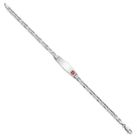 14K WG Medical Soft Diamond Shape Red Enamel Anchor Link ID Bracelet-XM589FCW-7