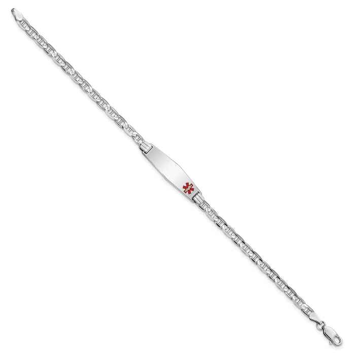 14K WG Medical Soft Diamond Shape Red Enamel Anchor Link ID Bracelet-XM589FCW-7