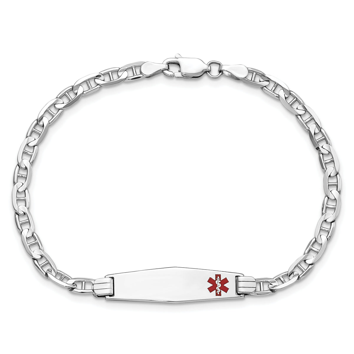 14K WG Medical Soft Diamond Shape Red Enamel Anchor Link ID Bracelet-XM589FCW-7