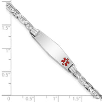 14K WG Medical Soft Diamond Shape Red Enamel Anchor Link ID Bracelet-XM589FCW-8