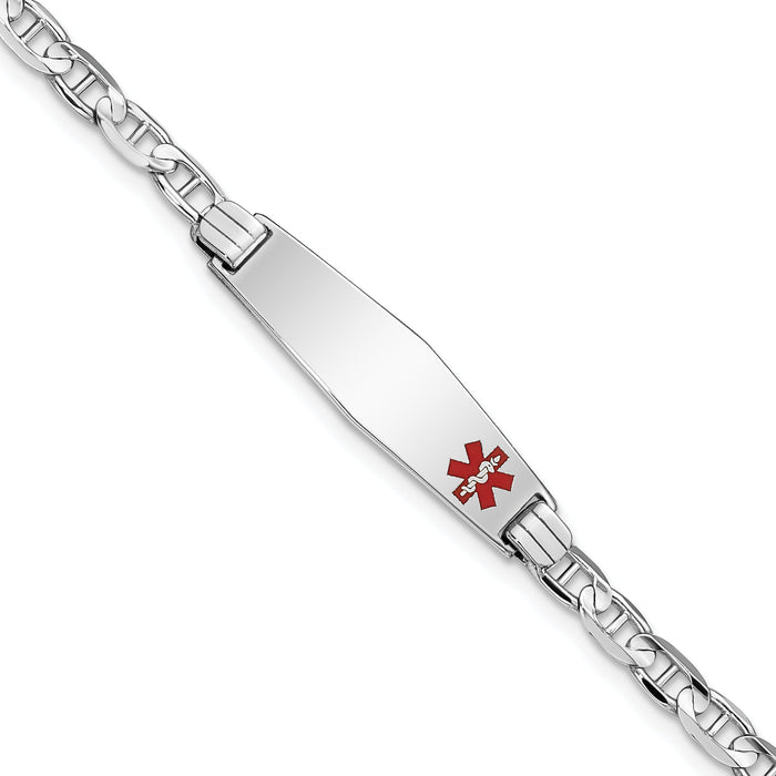 14K WG Medical Soft Diamond Shape Red Enamel Anchor Link ID Bracelet-XM589FCW-8