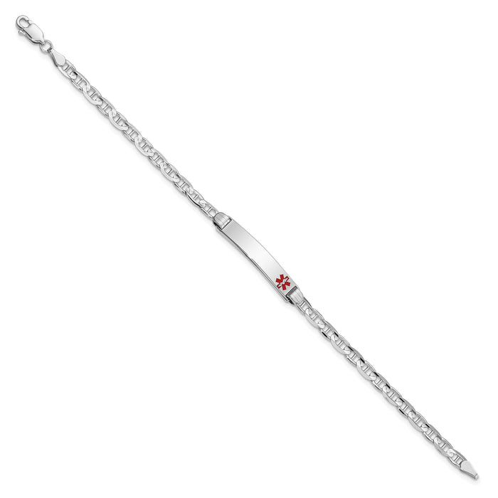 14K White Gold Medical Red Enamel Anchor Link ID Bracelet-XM589FRW-8