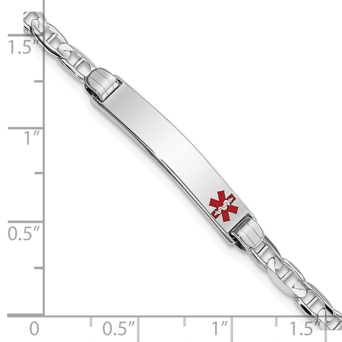 14K White Gold Medical Red Enamel Anchor Link ID Bracelet-XM589FRW-8