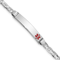 14K White Gold Medical Red Enamel Anchor Link ID Bracelet-XM589FRW-8