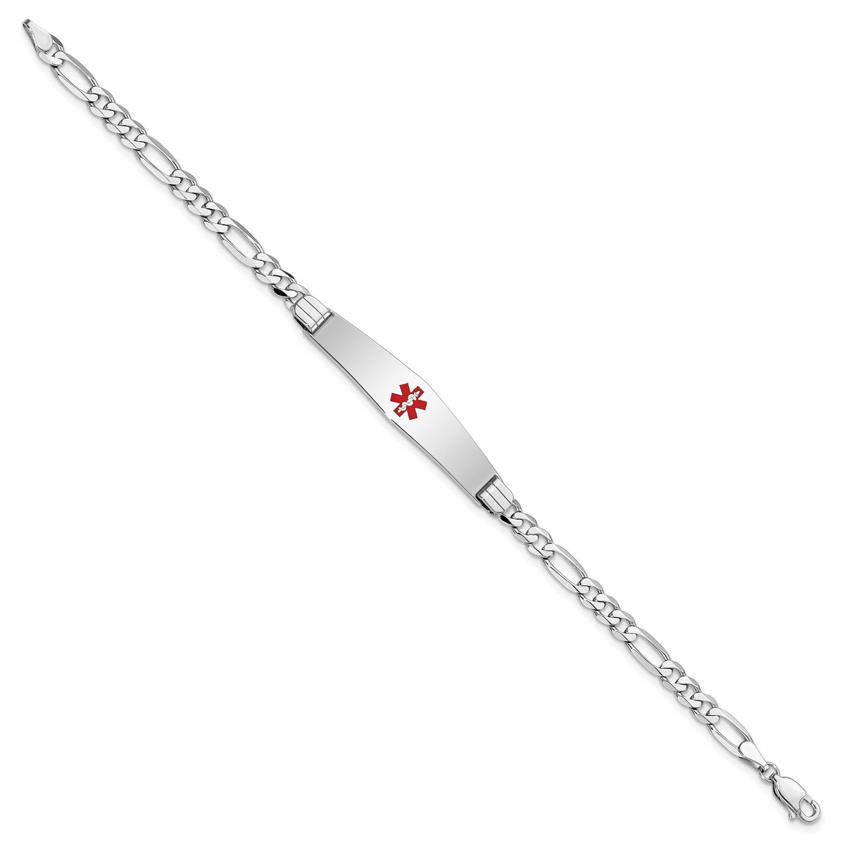 14K WG Medical Soft Diamond Shape Red Enamel Figaro Link ID Bracelet-XM590CCW-7