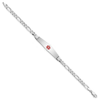 14K WG Medical Soft Diamond Shape Red Enamel Figaro Link ID Bracelet-XM590CCW-7