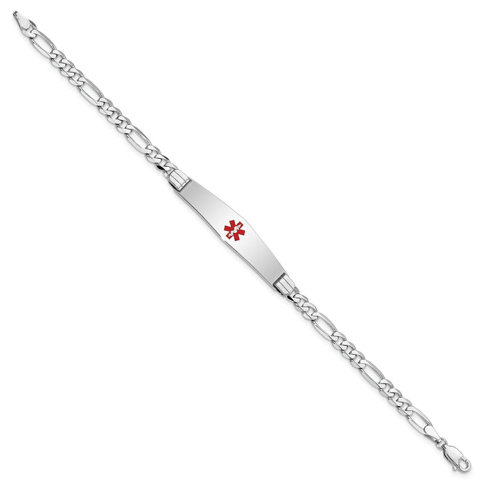 14K WG Medical Soft Diamond Shape Red Enamel Figaro Link ID Bracelet-XM590CCW-8