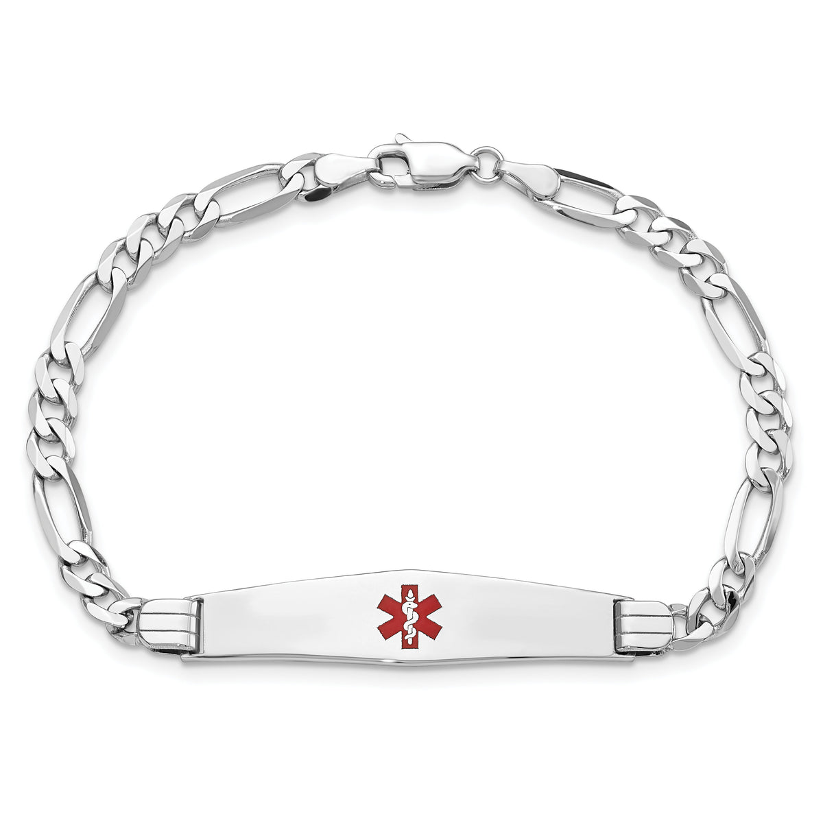 14K WG Medical Soft Diamond Shape Red Enamel Figaro Link ID Bracelet-XM590CCW-7