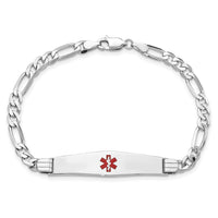 14K WG Medical Soft Diamond Shape Red Enamel Figaro Link ID Bracelet-XM590CCW-8