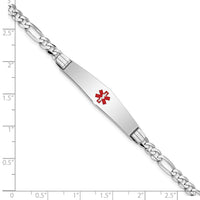 14K WG Medical Soft Diamond Shape Red Enamel Figaro Link ID Bracelet-XM590CCW-7
