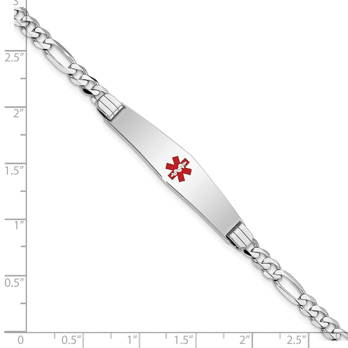 14K WG Medical Soft Diamond Shape Red Enamel Figaro Link ID Bracelet-XM590CCW-8