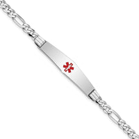 14K WG Medical Soft Diamond Shape Red Enamel Figaro Link ID Bracelet-XM590CCW-7