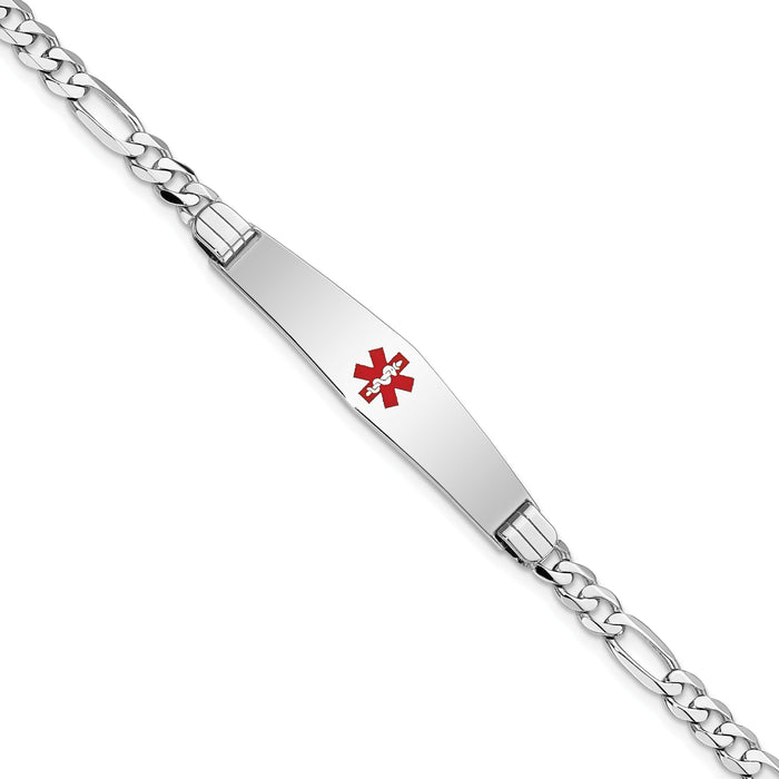 14K WG Medical Soft Diamond Shape Red Enamel Figaro Link ID Bracelet-XM590CCW-8