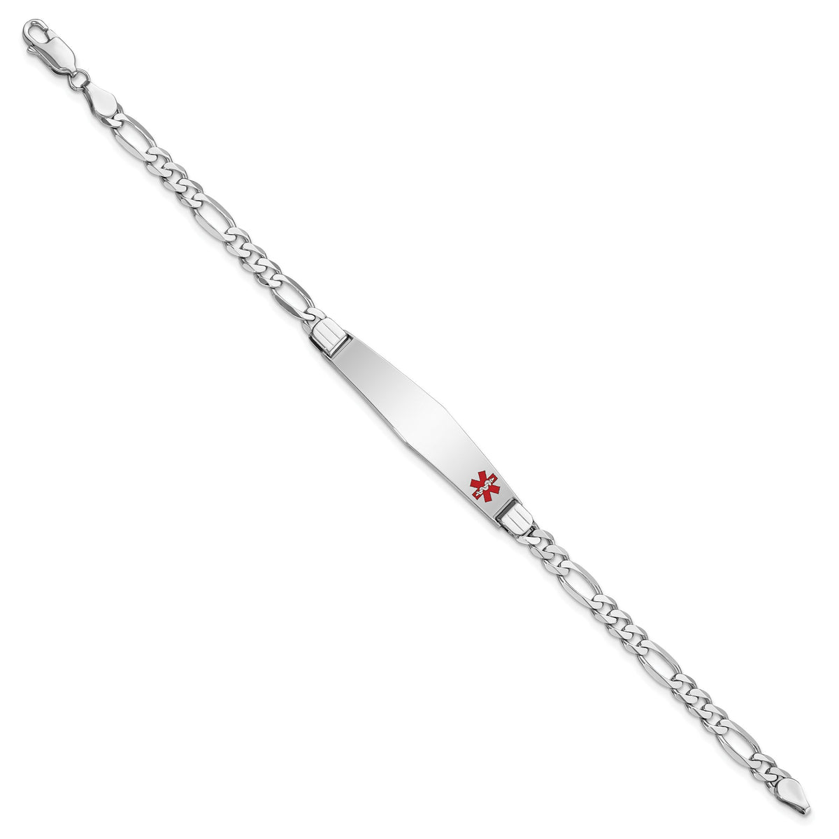 14K WG Medical Soft Diamond Shape Red Enamel Figaro Link ID Bracelet-XM590FCW-8