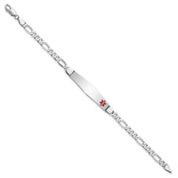 14K WG Medical Soft Diamond Shape Red Enamel Figaro Link ID Bracelet-XM590FCW-7