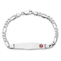 14K WG Medical Soft Diamond Shape Red Enamel Figaro Link ID Bracelet-XM590FCW-8