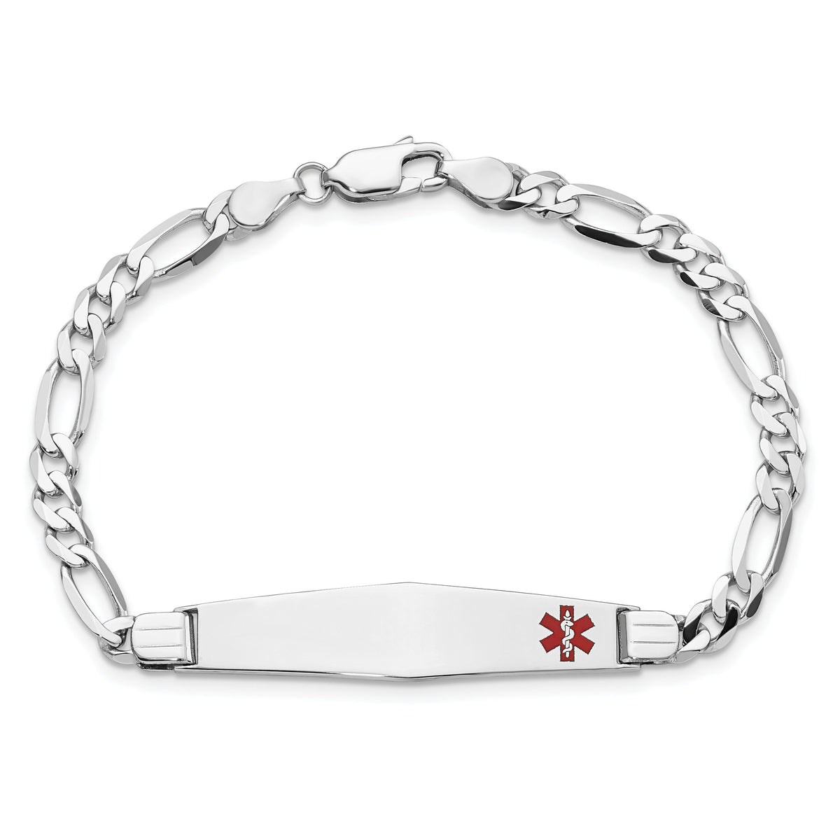 14K WG Medical Soft Diamond Shape Red Enamel Figaro Link ID Bracelet-XM590FCW-7