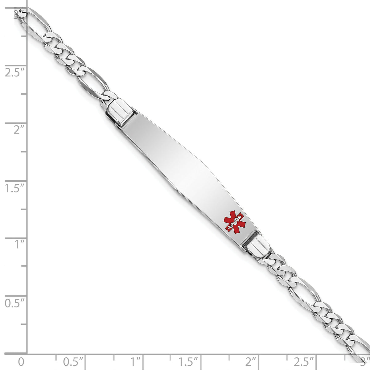14K WG Medical Soft Diamond Shape Red Enamel Figaro Link ID Bracelet-XM590FCW-7