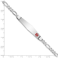 14K WG Medical Soft Diamond Shape Red Enamel Figaro Link ID Bracelet-XM590FCW-7