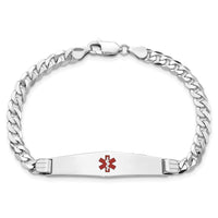 14K WG Medical Soft Diamond Shape Red Enamel Flat Curb Link ID Bracelet-XM591CCW-7