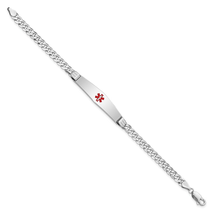 14K WG Medical Soft Diamond Shape Red Enamel Flat Curb Link ID Bracelet-XM591CCW-8