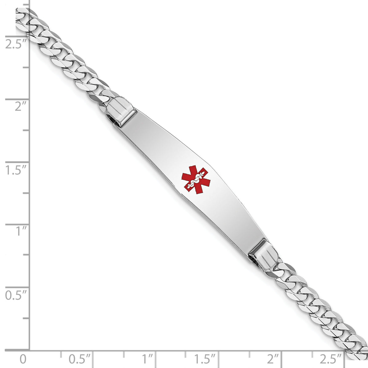 14K WG Medical Soft Diamond Shape Red Enamel Flat Curb Link ID Bracelet-XM591CCW-7