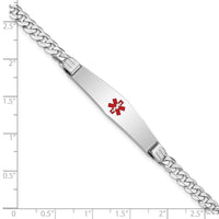 14K WG Medical Soft Diamond Shape Red Enamel Flat Curb Link ID Bracelet-XM591CCW-7