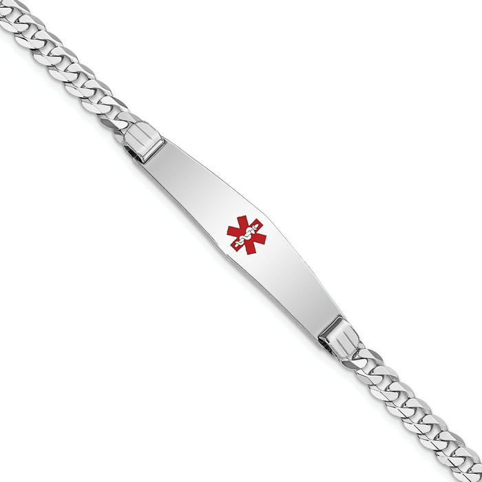 14K WG Medical Soft Diamond Shape Red Enamel Flat Curb Link ID Bracelet-XM591CCW-7