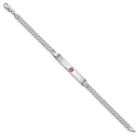 14K White Gold Medical Red Enamel Flat Curb Link ID Bracelet-XM591CRW-8