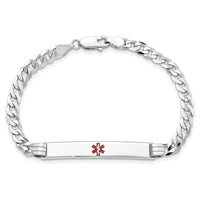 14K White Gold Medical Red Enamel Flat Curb Link ID Bracelet-XM591CRW-8