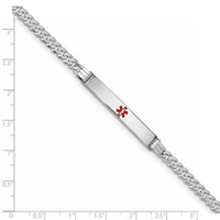 14K White Gold Medical Red Enamel Flat Curb Link ID Bracelet-XM591CRW-8