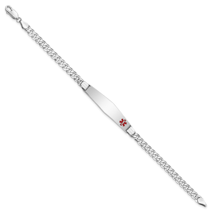 14K WG Medical Soft Diamond Shape Red Enamel Flat Curb Link ID Bracelet-XM591FCW-7