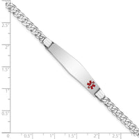 14K WG Medical Soft Diamond Shape Red Enamel Flat Curb Link ID Bracelet-XM591FCW-7