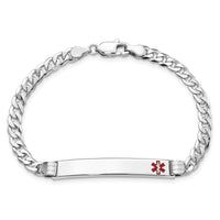 14K White Gold Medical Red Enamel Flat Curb Link ID Bracelet-XM591FRW-8