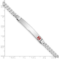 14K White Gold Medical Red Enamel Flat Curb Link ID Bracelet-XM591FRW-7
