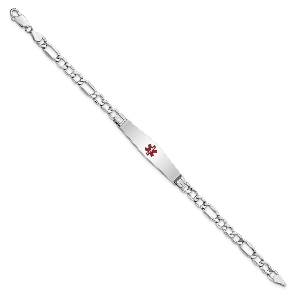 14K WG Semi-Solid Medical Soft Diamond Shape Red Enamel Figaro ID Bracelet-XM592CCW-7