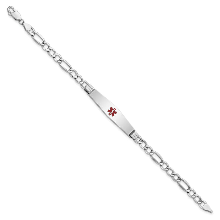 14K WG Semi-Solid Medical Soft Diamond Shape Red Enamel Figaro ID Bracelet-XM592CCW-8