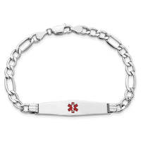 14K WG Semi-Solid Medical Soft Diamond Shape Red Enamel Figaro ID Bracelet-XM592CCW-8