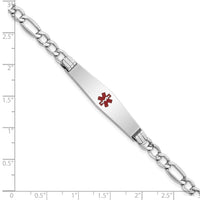 14K WG Semi-Solid Medical Soft Diamond Shape Red Enamel Figaro ID Bracelet-XM592CCW-7