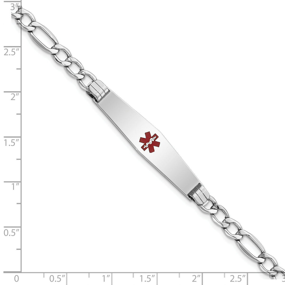 14K WG Semi-Solid Medical Soft Diamond Shape Red Enamel Figaro ID Bracelet-XM592CCW-8