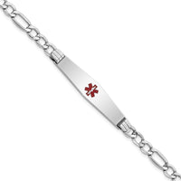 14K WG Semi-Solid Medical Soft Diamond Shape Red Enamel Figaro ID Bracelet-XM592CCW-7