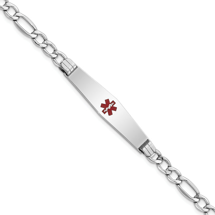 14K WG Semi-Solid Medical Soft Diamond Shape Red Enamel Figaro ID Bracelet-XM592CCW-7