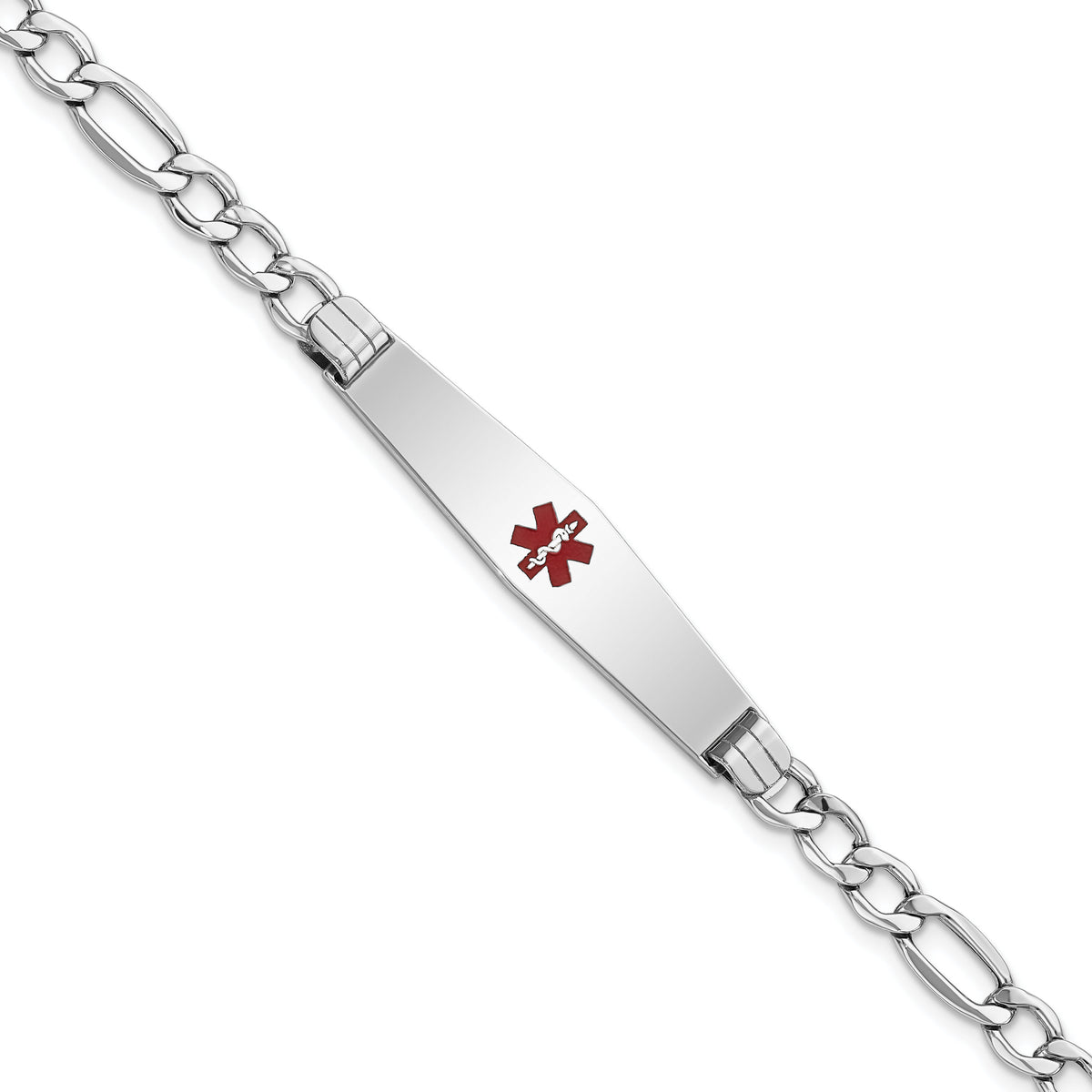 14K WG Semi-Solid Medical Soft Diamond Shape Red Enamel Figaro ID Bracelet-XM592CCW-8