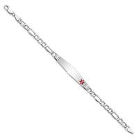 14K WG Semi-Solid Medical Soft Diamond Shape Red Enamel Figaro ID Bracelet-XM592FCW-8