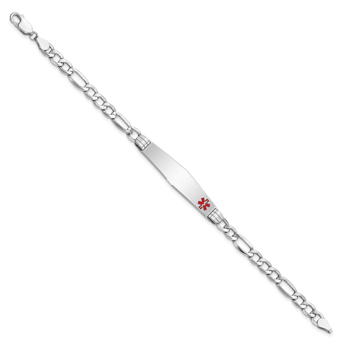 14K WG Semi-Solid Medical Soft Diamond Shape Red Enamel Figaro ID Bracelet-XM592FCW-8