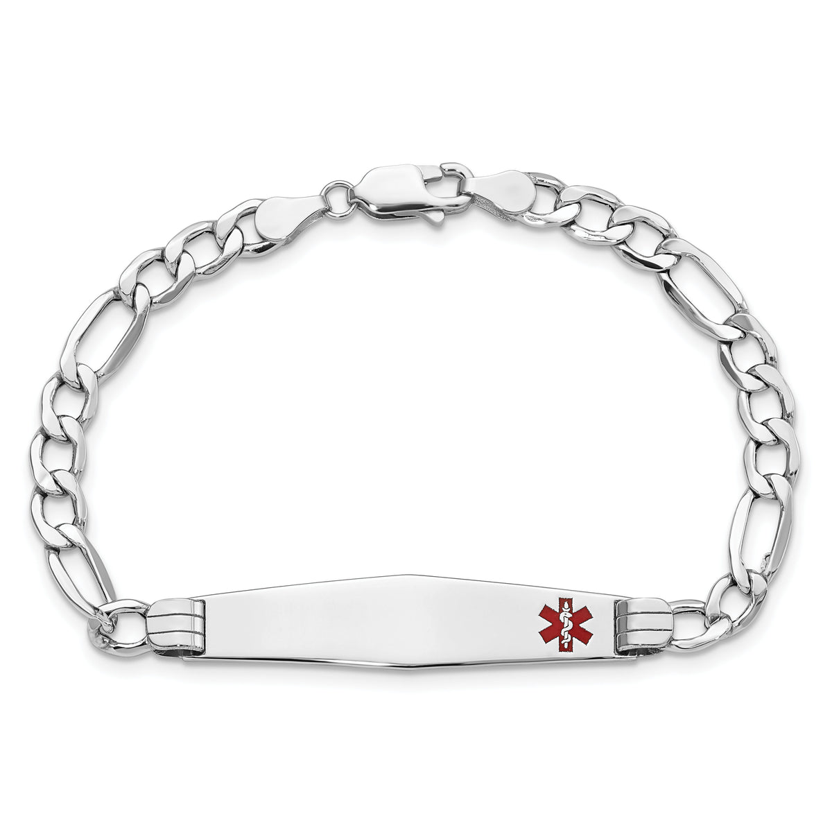 14K WG Semi-Solid Medical Soft Diamond Shape Red Enamel Figaro ID Bracelet-XM592FCW-7